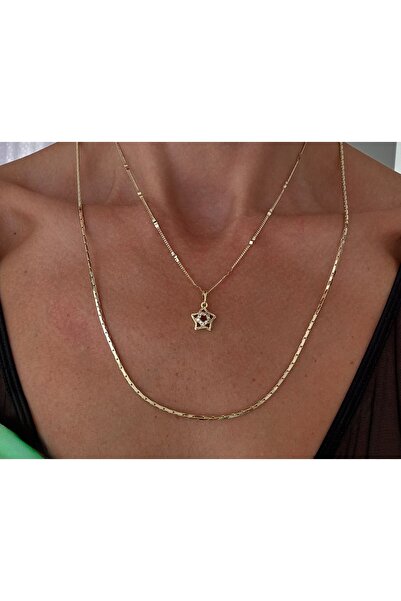 xUPING Altın Kaplama Yıldız Model Kolye Kararmaz 14K Rengindedir 45 cm