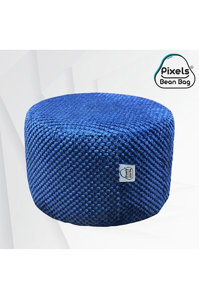 PixelsBeanBag Pixel Bean Bag Round Ottoman Seat Linen Fabric for Living Room and Bedroom
