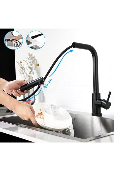 TrioStore Set Baterie Premium pentru Chiuveta Bucatarie, Duza Extractabila cu Furtun de 80 cm, Racorduri 60 cm