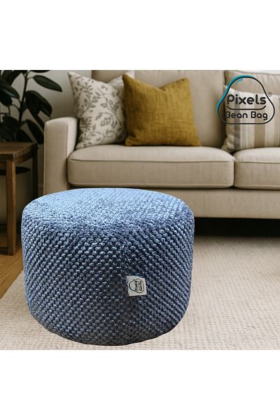 PixelsBeanBag Pixel Bean Bag Round Ottoman Seat Linen Fabric for Living Room and Bedroom