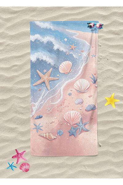 Erays Home Starfish Oyster Marine Patterned Beach Towel Unisex Beach Sea Towel Summer Towel