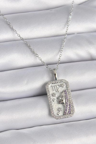 Dazzlecave 316L Stainless Steel Virgo Pendant – Modern Women's Necklace with Zircon Stone Astrology Theme