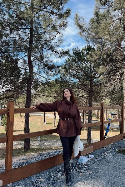 lizge giyim Apolet Detail Pattern Pencil Trench
