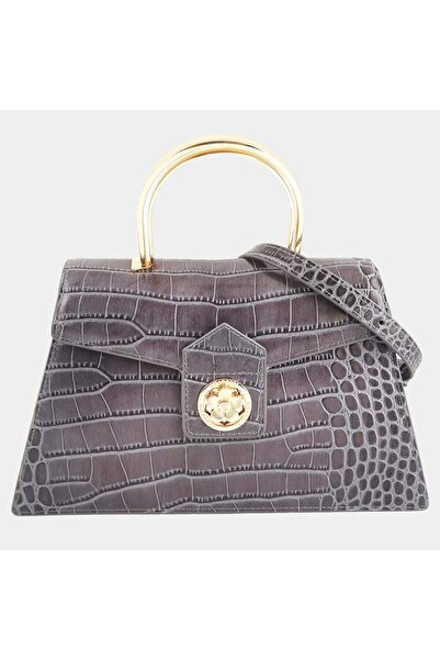 Charriol حقيبة كروس ليتيسيا الجلدية باللون الرمادي بمقبض علوي