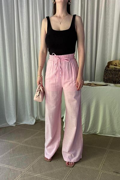 lizge giyim Lace Lined Palazzo Linen Pants