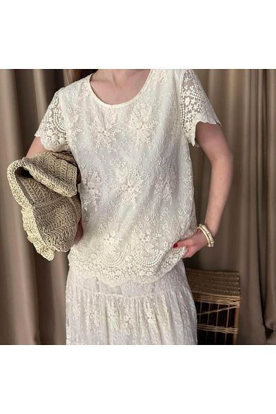 lizge giyim Fisto Lace Short Sleeve Blouse