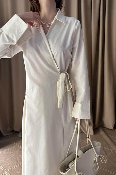 lizge giyim Kruvaze Side Tie Detailed Shirt Dress