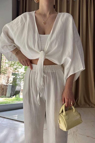 lizge giyim Muslin Bluz with Binding Details
