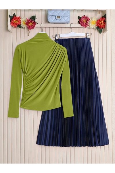 nedo7 Half Neck Gathered Sandy Blouse - Oil Green