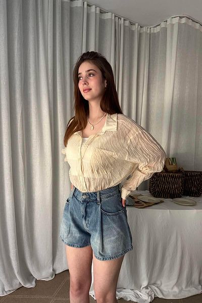 lizge giyim Textured Kraş Ovarsi̇ze Shirt