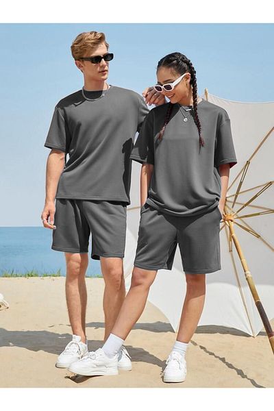 MELOOX Unisex Oversize Two Thread Cotton Summer Shorts Set.Single
