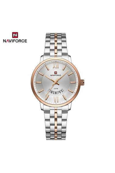 Naviforce Silver Rose Gold Couple Watches – Elegant Stainless Steel Timepieces