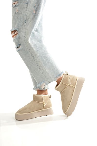 PİMORA '' Gina'' Beige Suede Women's Boots Thick Sole New Season