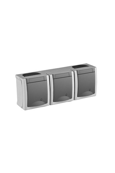 PANASONIC Triple Schuko Socket with Cover IP54 Pacific Gray