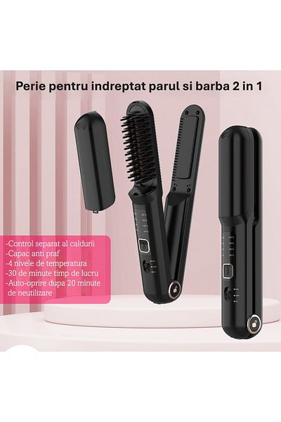 Cuantis 2in1 portable hairbrush Cuantis, 4 temperature settings, negative ions, 5000mAh battery, BLACK