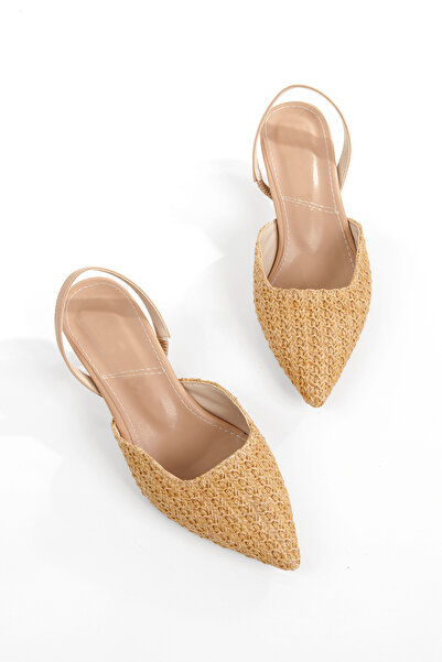 PİMORA '' CİNZİA '' Kilim Desenli Sivri Burunlu Arka Lastikli 5 cm Pino Ökçe Kadın Ayakkabısı Yeni Sezon