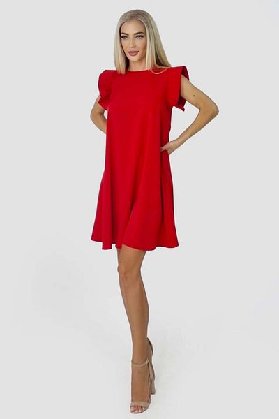 FashionForYou Azzuro wide dress, with puffed shoulders and A-line cut, Red, Size S/M/L