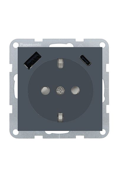 PANASONIC Socket Schuko with Child Protection and USB Type A + C Karre Plus 55 Night