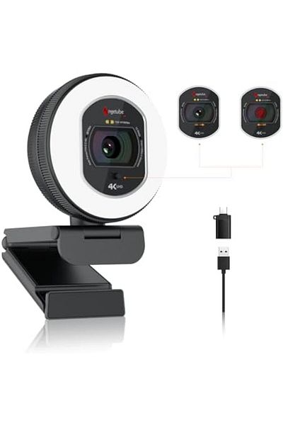 Angetube Webcam 4K with Light - Streaming Camera for PC with Dual AI Noise Cancelling Microphone, Au