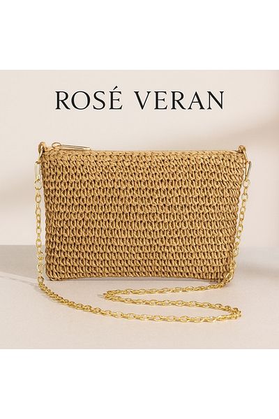 Rose Veran Rosé Veran Beige Crossbody Bag with Gold Chain, 20x15 cm, Summer Design