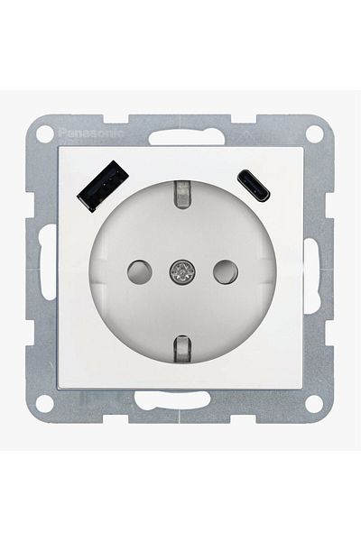 PANASONIC Priză Schuko cu protecție pentru copii și porturi USB tip A și C QC Karre Plus 55 Alb