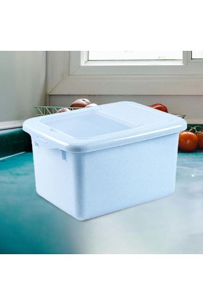 COOYA Light Blue Airtight Rice Storage Box,Kitchen Grain Organizer Container,34x26x19.5cm