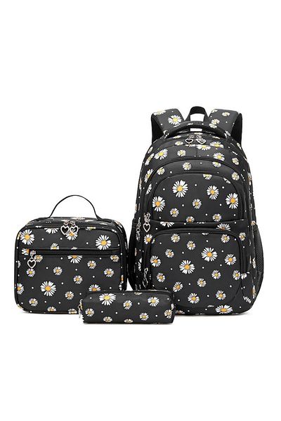 OricareFain Set ghiozdan scoala cu penar si geanta, NEVERMORE, Imprimeu margareta, Rezistent apa, 43 x 29 x 16 c