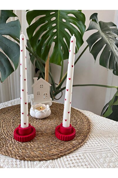 FLAME CANDLE HANDMADE CANDLES DEKORATİF , 2'Lİ KIRMIZI KALPLİ ŞAMDAN MUMU VE ...