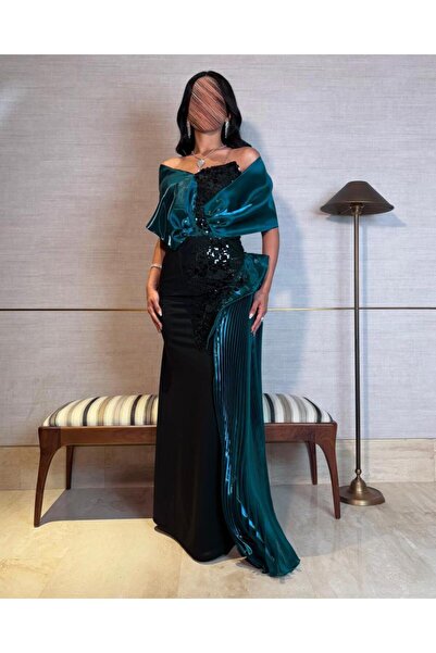 toog Black dress with emerald wrap detail