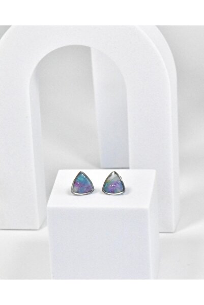 NARRU Handmade earrings, stylized triangle, red and silver, Vasia