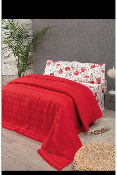GONCA Lamazihome Double Bed Pomegranate Patterned Cotton Throw Set