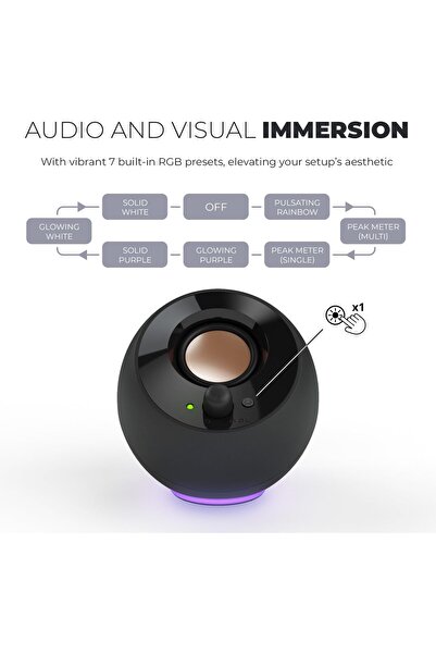 CREATIVE مكبرات صوت Pebble SE Minimalist 2.0 USB-C للكمبيوتر الشخصي مع إضاءة RGB، ومنفذ AUX مقاس 3.5 مم، وقوة تصل إلى 4.4 وات RMS (واط ساعة)