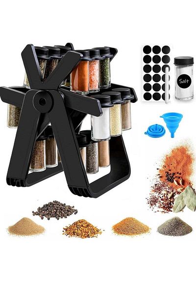 Lumely 360 Rotating Spice Rack, durable, 18PCS Jar Kitchen Spice Organizer for Kitchen Countertop