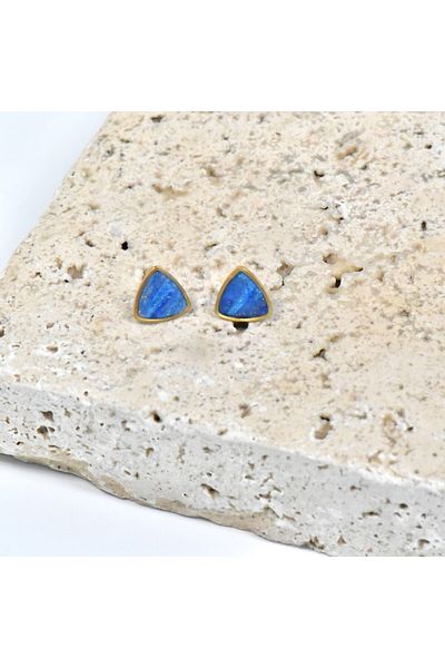 NARRU Handmade earrings, stylized triangle, blue, Vasia