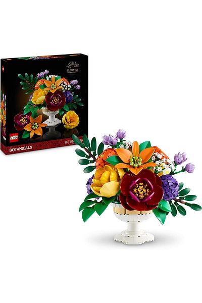 LEGO Botanicals Flower Arrangement with Artificial Camellia, Peonies, Lilies, Ranunculus in a White
