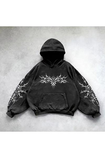 Touz Moda Πλυμένο Punk Gothic Φούτερ με κουκούλα