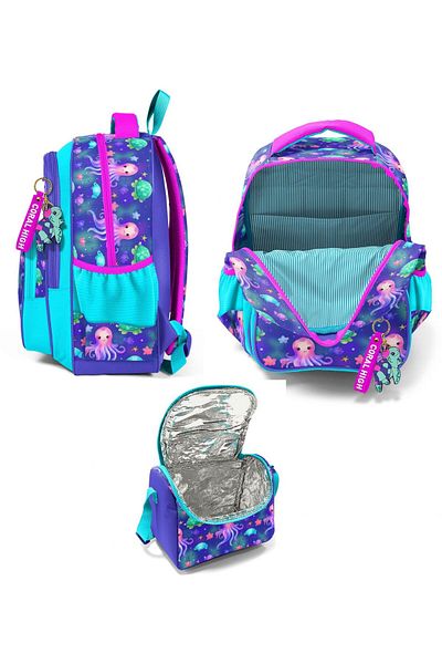Coral High Set geantă și cutie de prânz pentru școala primară pentru fete - Lavanda Turcoaz Sea Anas