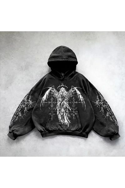 Touz Moda Πλυμένο φούτερ Skeptical Angel Gothic Hooded