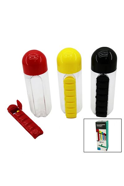 Beruflic Plastic Water Bottle with Medicine Box, Colorful Cup with Lid 600ml
