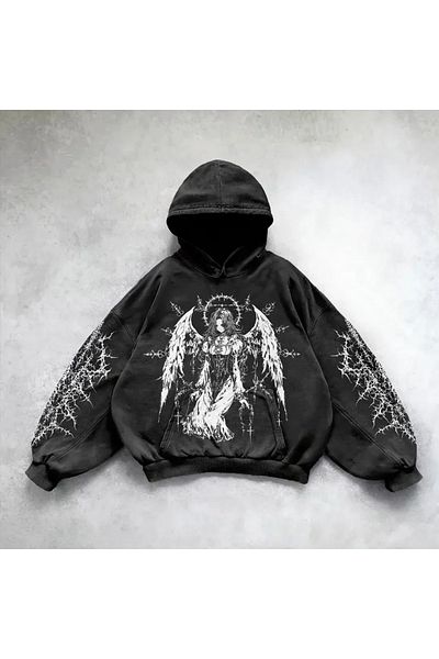 Touz Moda Πλυμένο Thinking Angel Woman Gothic Φόρεμα με Κουκούλα
