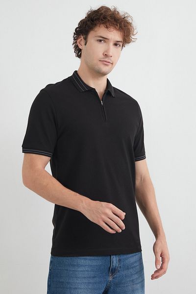 Fulla Moda Μπλουζάκι με ριγέ μισό φερμουάρ με γιακά πόλο