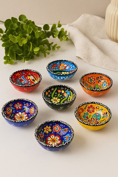 Anadolu Saray طقم أوعية سيراميك منقوشة أصلية من بيتولا مصنوعة يدويًا (8 سم - 6 قطع)