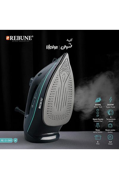 rebune Noha Steam Iron, 2400 Watts, 300 ml Water Tank, Temperature and Steam Control, Black