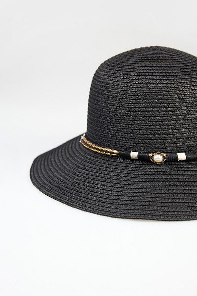 Fulla Moda Leather Detailed Beaded Straw Hat