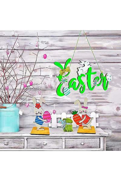 Niurui Set of 3 Easter decorations, wood, multicolor