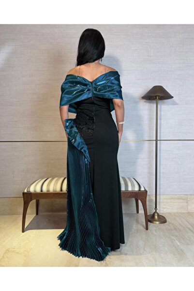 toog Black dress with emerald wrap detail