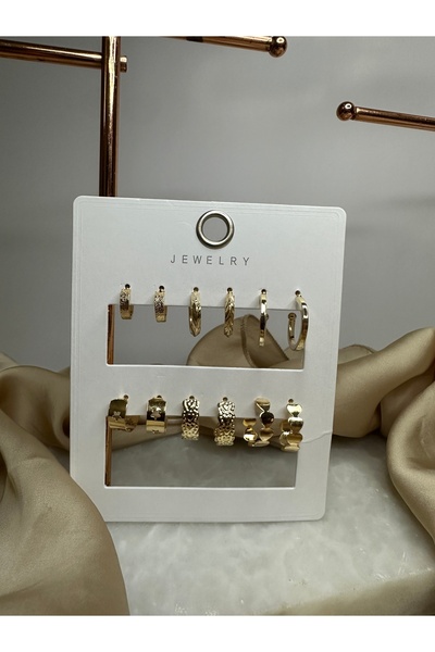 Mersens Çelik 6’Lı Küpe Seti - Çoklu Küpe Seti Gold