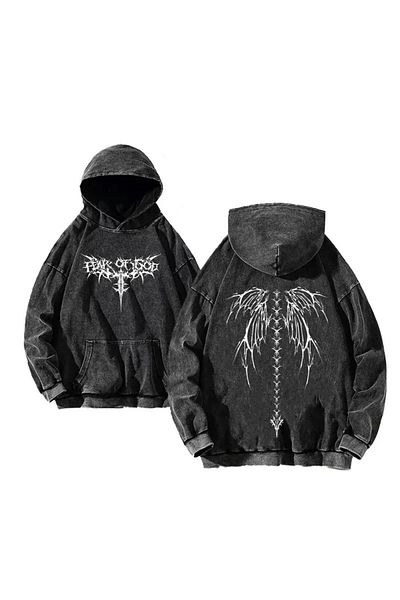 Touz Moda Πλυμένο Gothic Skeleton Punk Hooded φούτερ