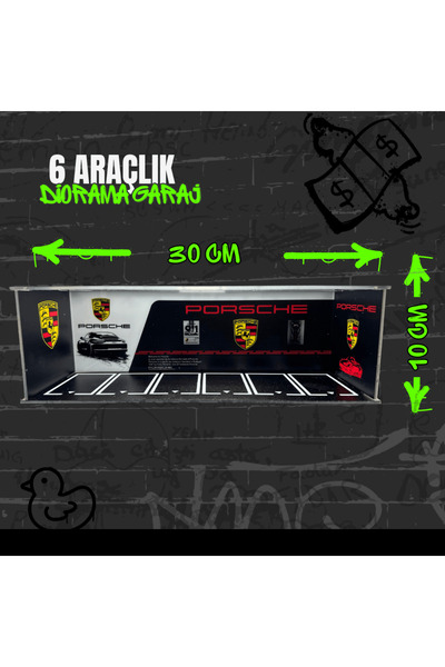PleksiGaraj Porsche 1:64 Ölçek 6 Araçlık Pleksi Diorama Garaj