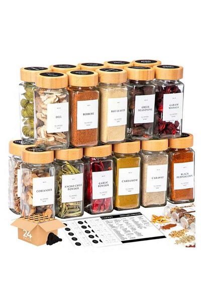Lumely 24 Pcs Complete Spice Jars Set, Seasoning Organizer with Label and Shaker Lid, for drawer, cabinet